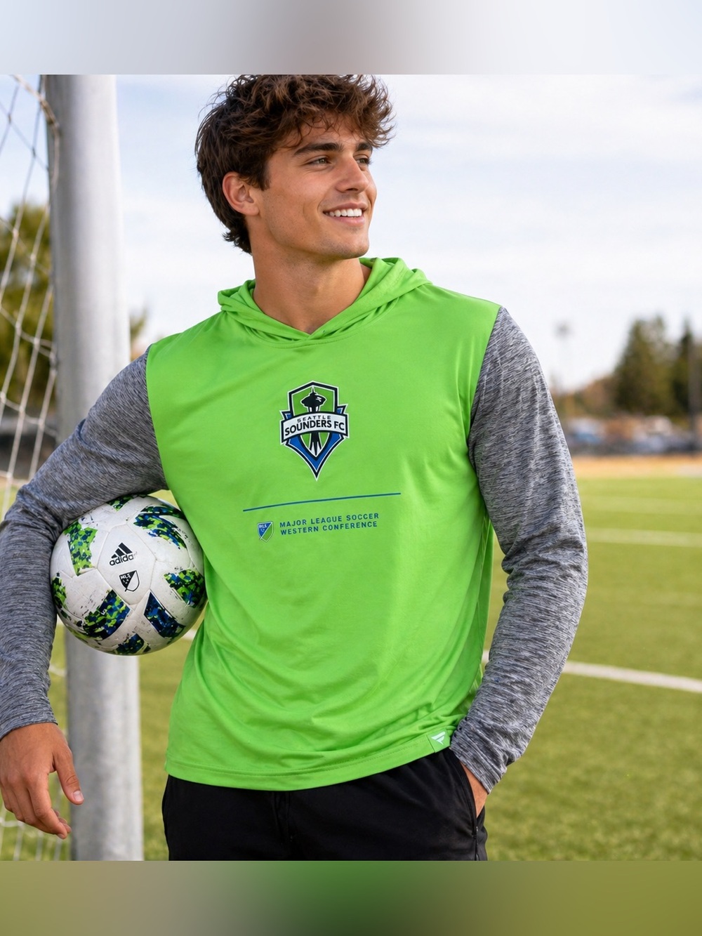 Seattle Sounders FC MLS Hoodie Tee XL Fanatics Neon Green